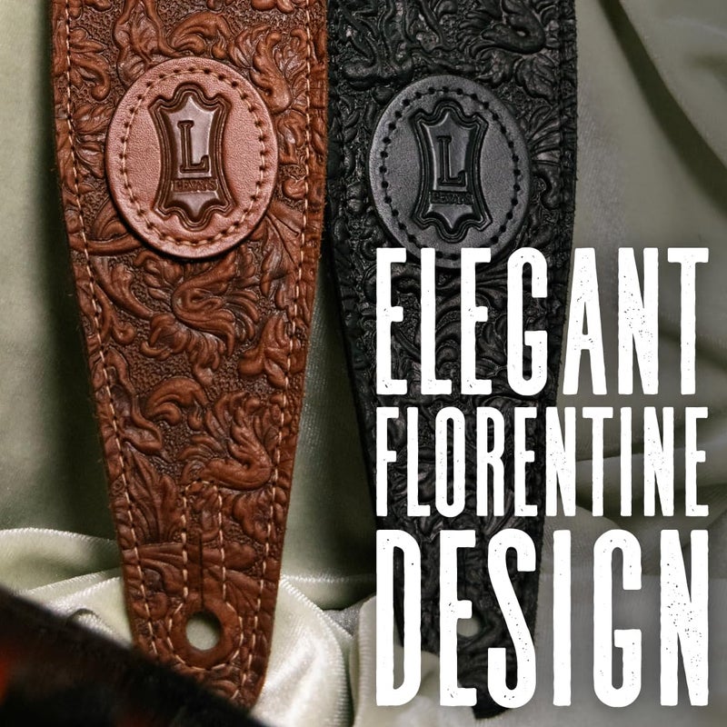 Levy's Leathers 2.5" Garment Leather Guitar Strap Florentine Emboss Design; Black (M317FG-BLK) - Image 2